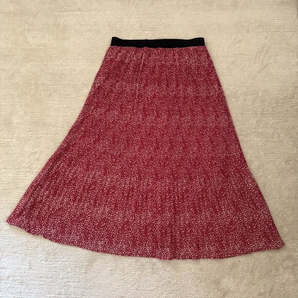 Adrianna Papell Red Pleated Midi Skirt Size Small Lightweight Lined Floral - Picture 2 of 8
